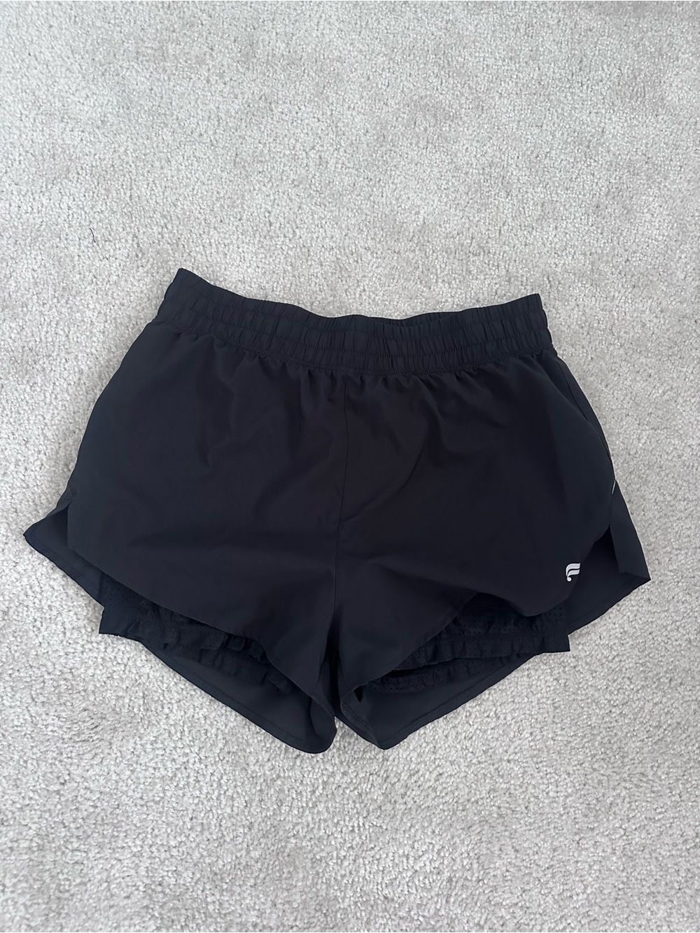 Fabletics Perforated Run Shorts with Liner Black and Black Size M